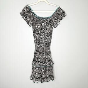 Taj By Sabrina Womens Mini Dress Off The Shoulder Animal Print Black White Small